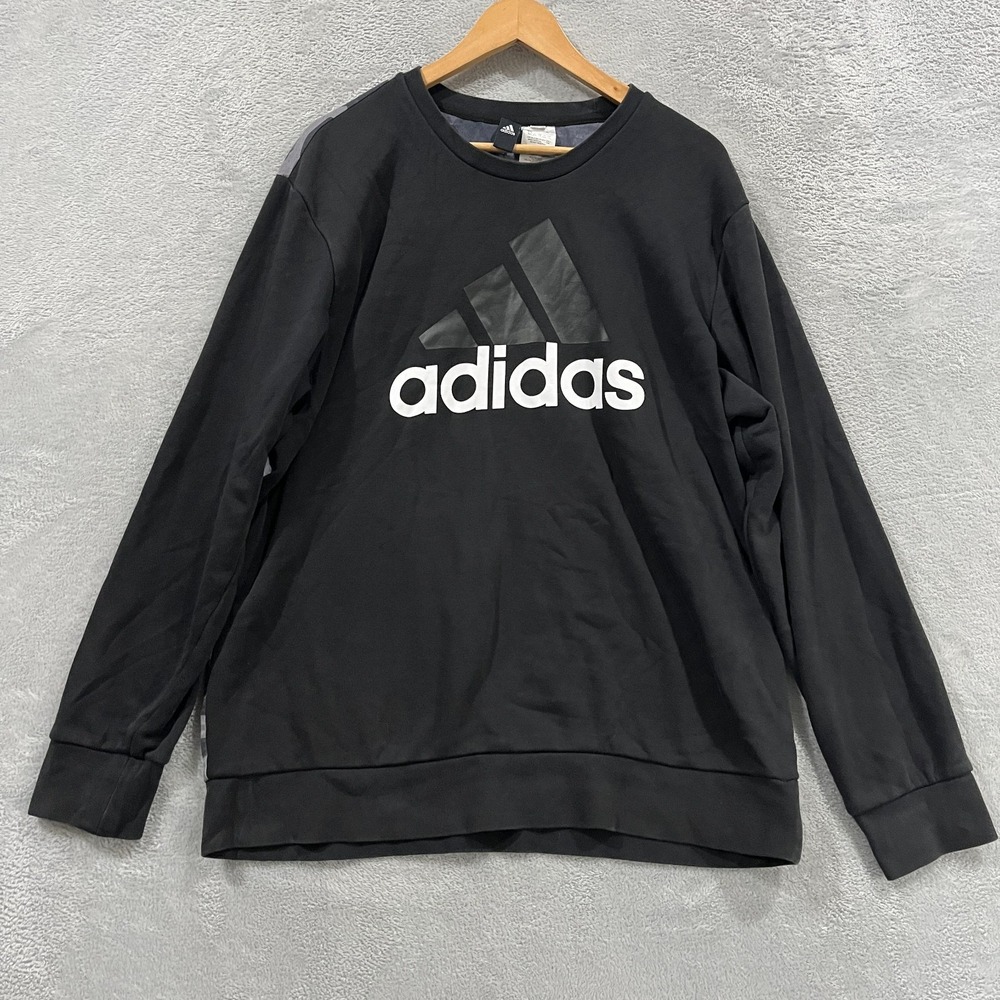 Adidas Sweatshirt Mens 2XL Black Graphic Logo Camo Back Long Sleeve Pullover